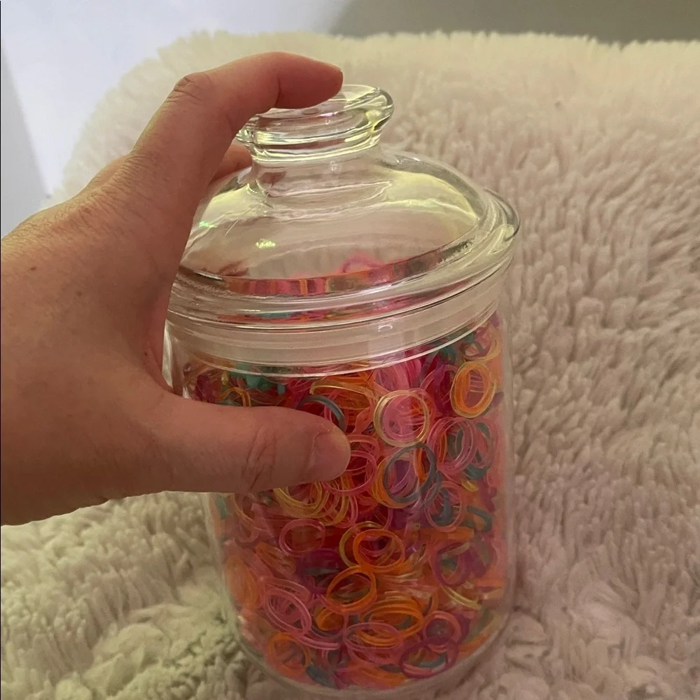 Colorful Elastic Hair Bands and hair clips  in Clear Jar